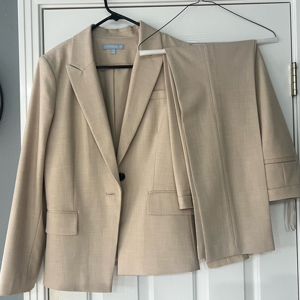Antonio Melani Tan Linen Suit Jacket and Matching Slacks